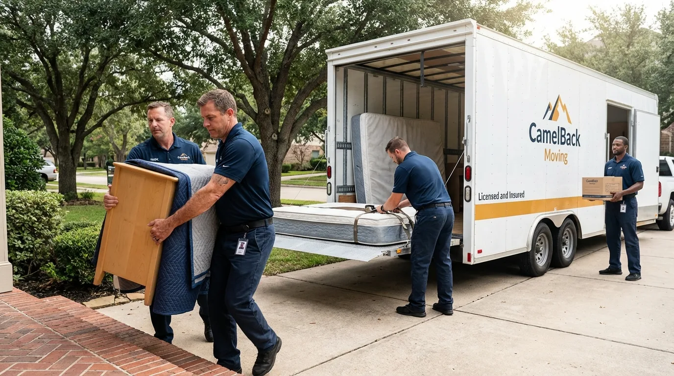 Crew loading residential truck for cross-state move from Alpaugh, CA
